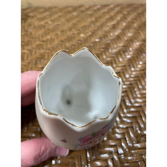 Vintage Geo Z Lefton Egg Cup Vase Handpainted Girl Flowers Spring Easter - Picture 10 of 14